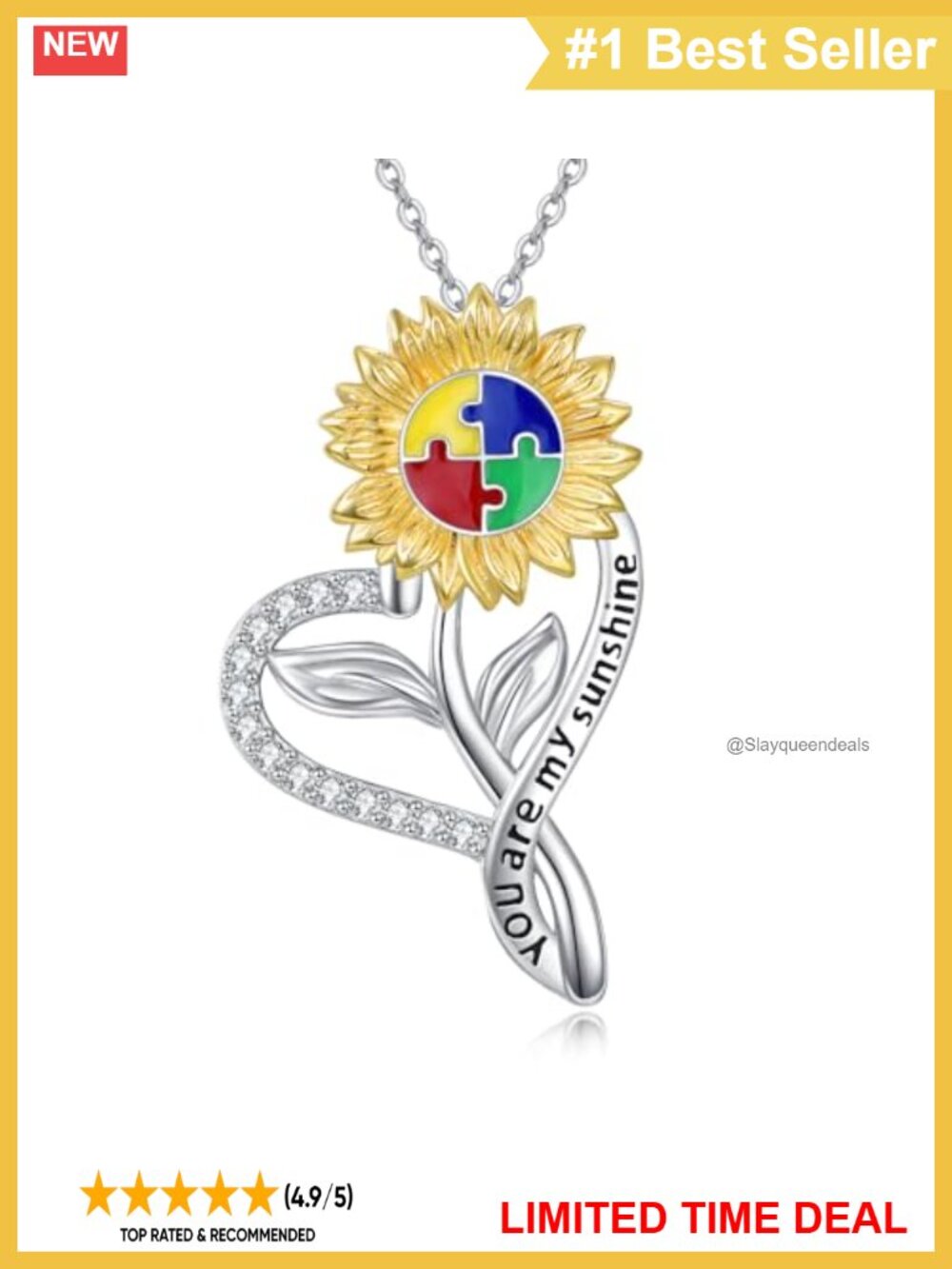Sterling Silver Autism Awareness Puzzle Piece Pendant Necklace Cable Chain